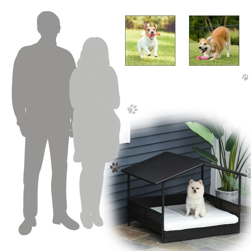 Espresso Wicker Weather Resistant Raised Dog Bed House with 2 in Thick Cushion - OVERLANDERS Outfitter