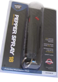 Pepper spray key ring with 1/2 oz spray, attached to a compact carrying pouch, designed for personal safety and easy access.