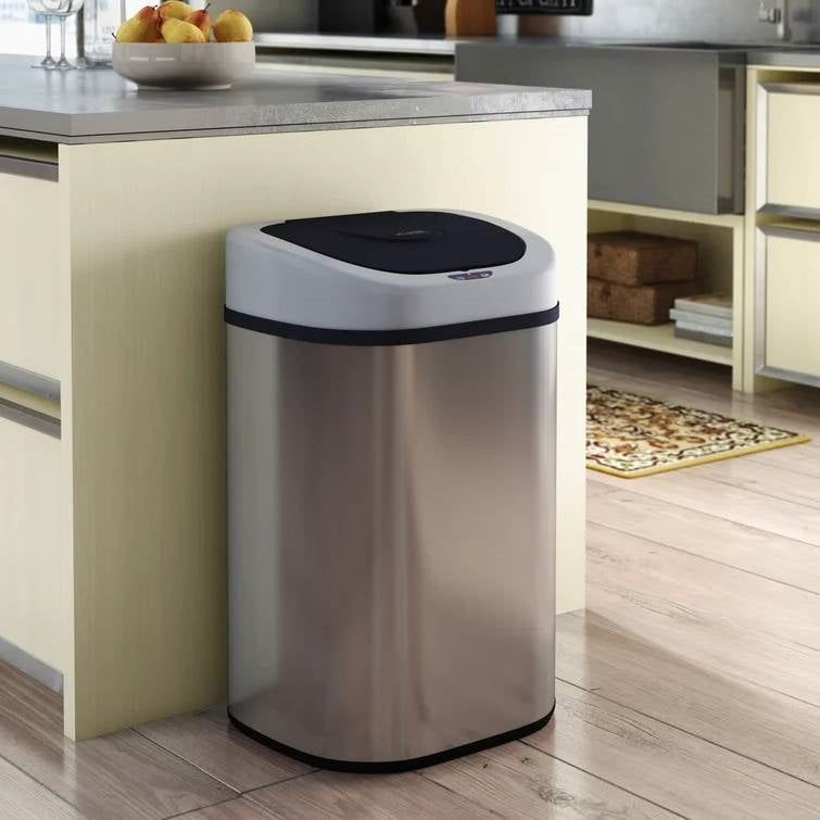 Stainless steel 21-gallon kitchen trash can with motion sensor lid from HomePacific, sleek and modern for easy waste disposal