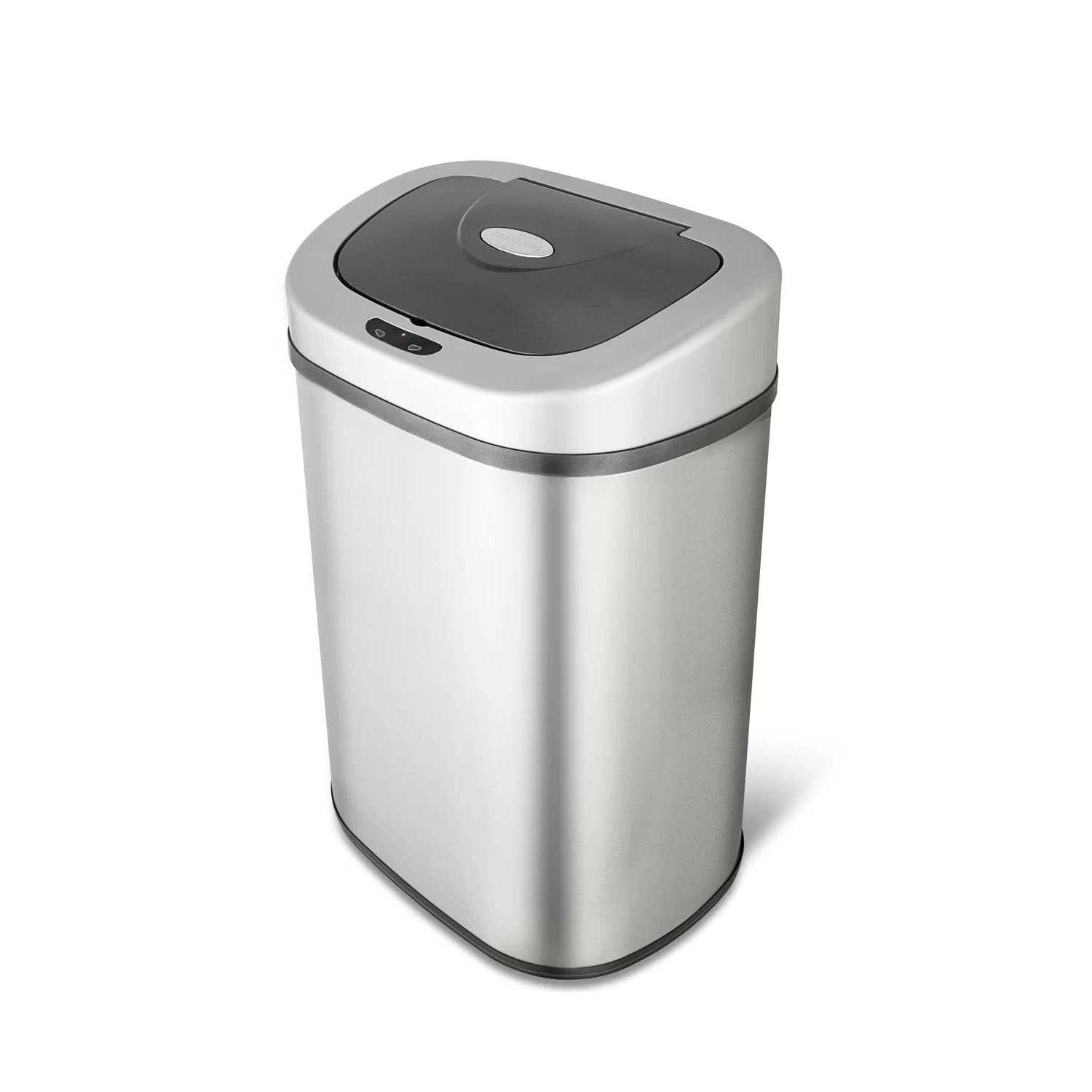 Stainless steel 21-gallon kitchen trash can by HomePacific with motion sensor lid and modern design.