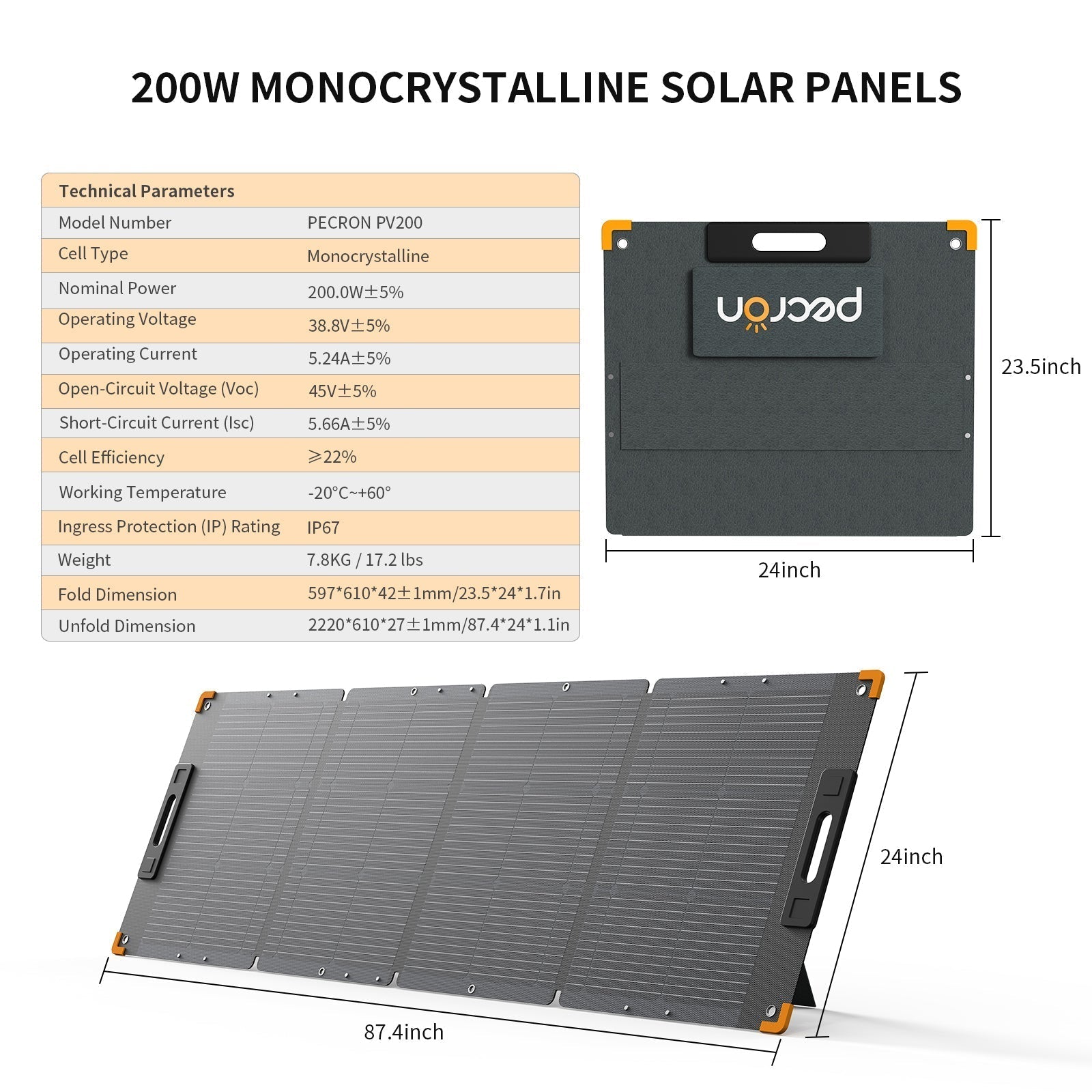 PECRON PV200 200W Portable Solar Panel Waterproof IP67 - We The Collective