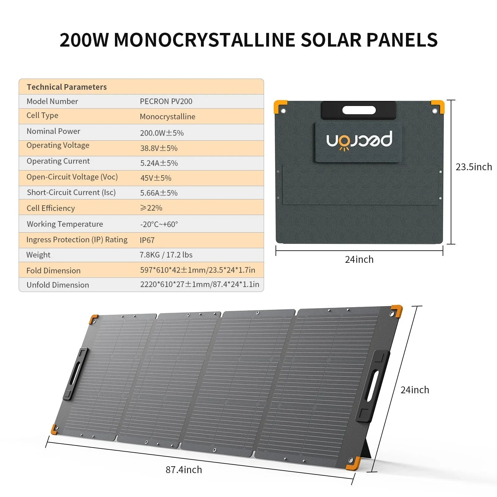 PECRON PV200 200W Portable Solar Panel Waterproof IP67 - OVERLANDERS Outfitter