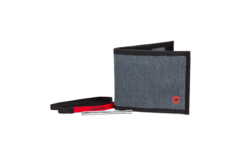 GrandTrunk passport wallet in black with multiple card slots, designed for travel essentials and secure passport storage.