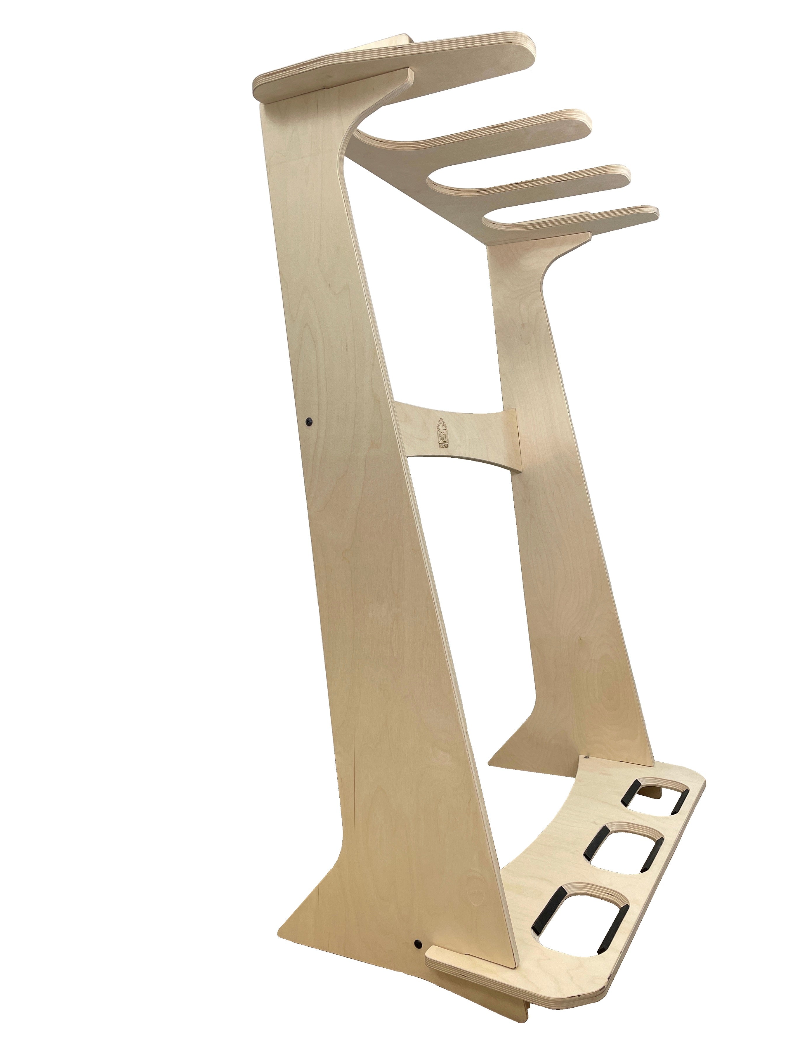 Rado Racks Pacifica XL freestanding paddle board rack holding multiple surfboards in a spacious storage area.