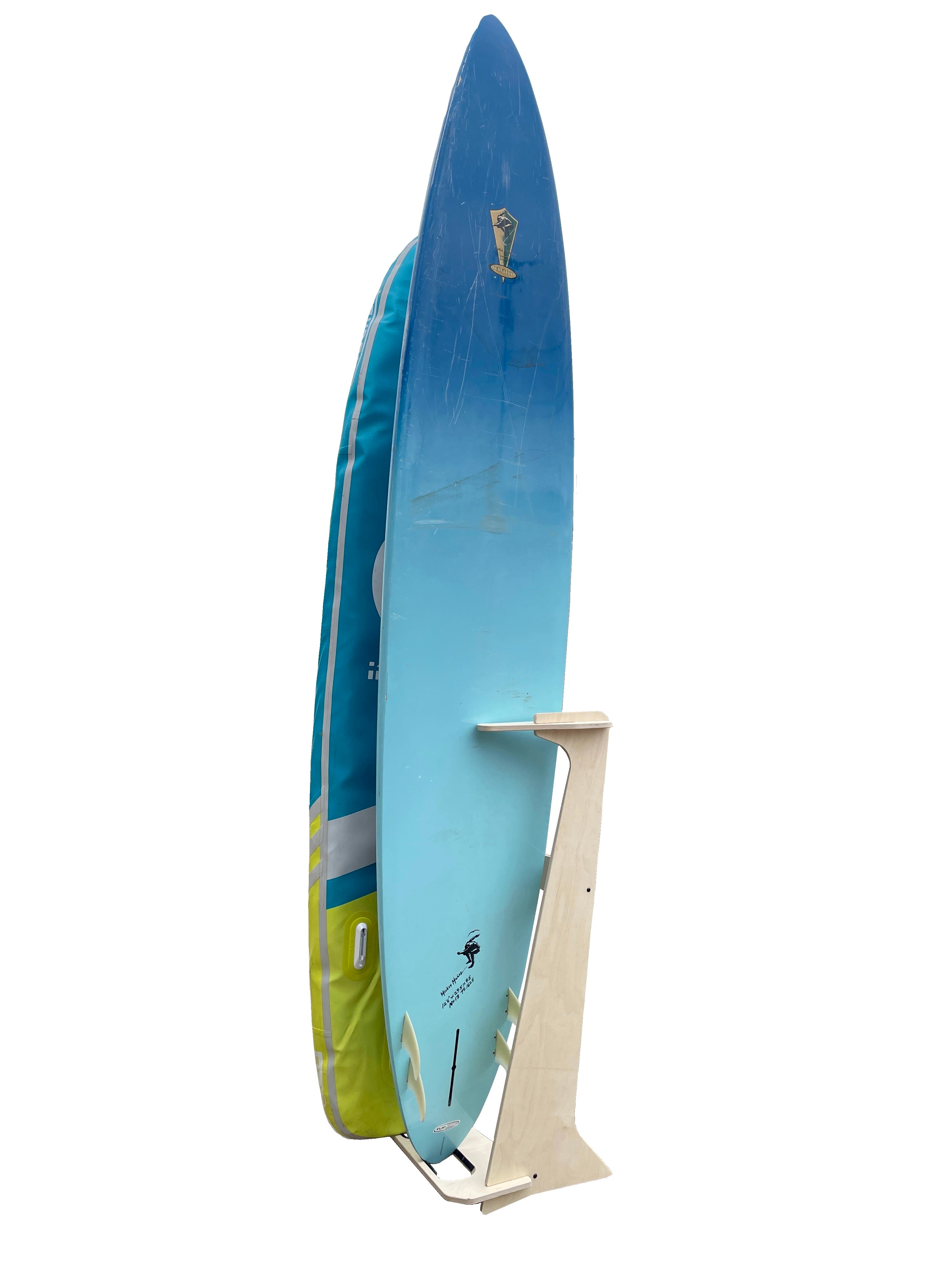 Rado Racks Pacifica XL freestanding paddle board rack holding multiple surfboards in a spacious home setting