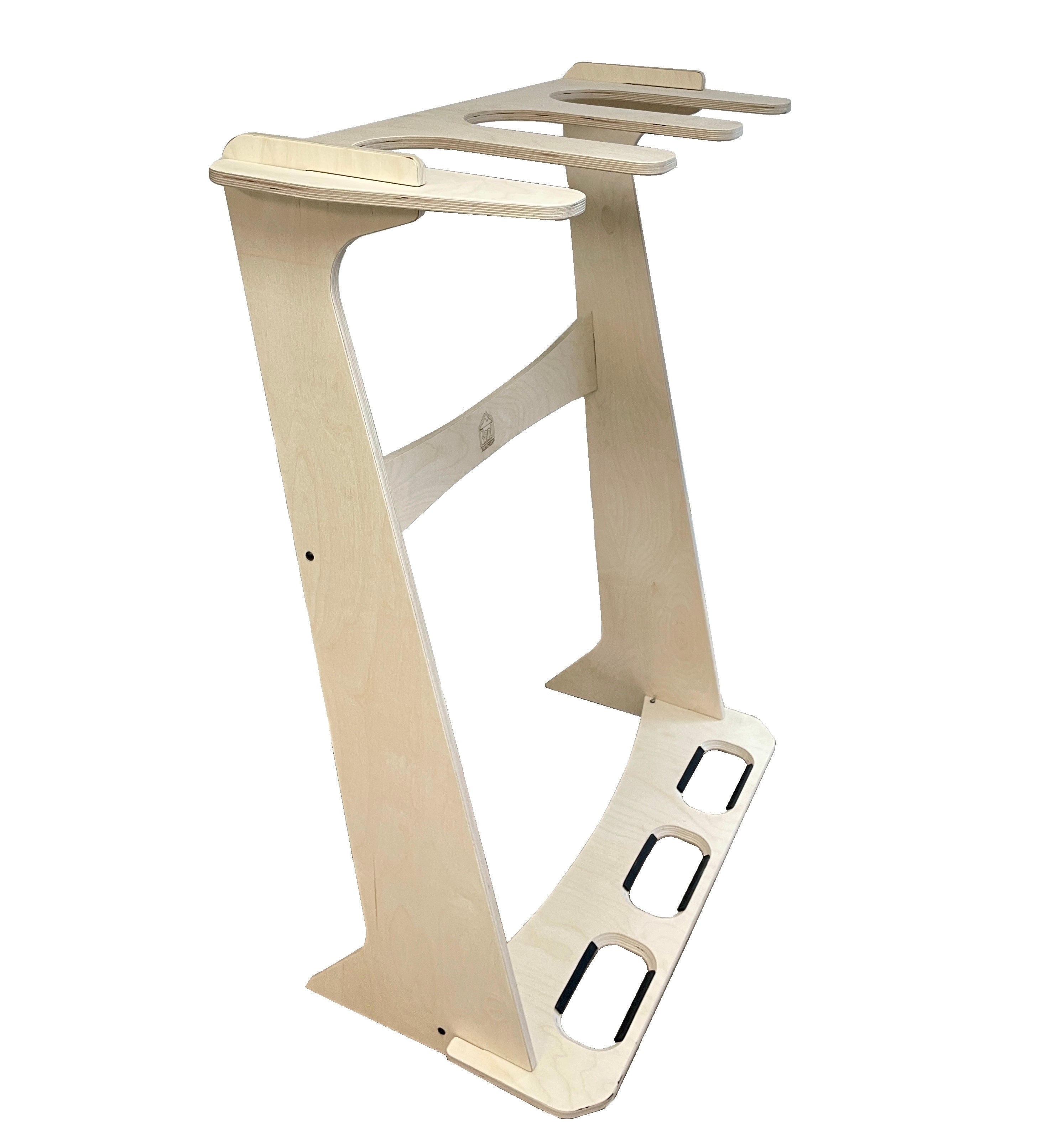 Rado Racks Pacifica XL freestanding paddle board rack holding multiple surfboards in a modern indoor space.