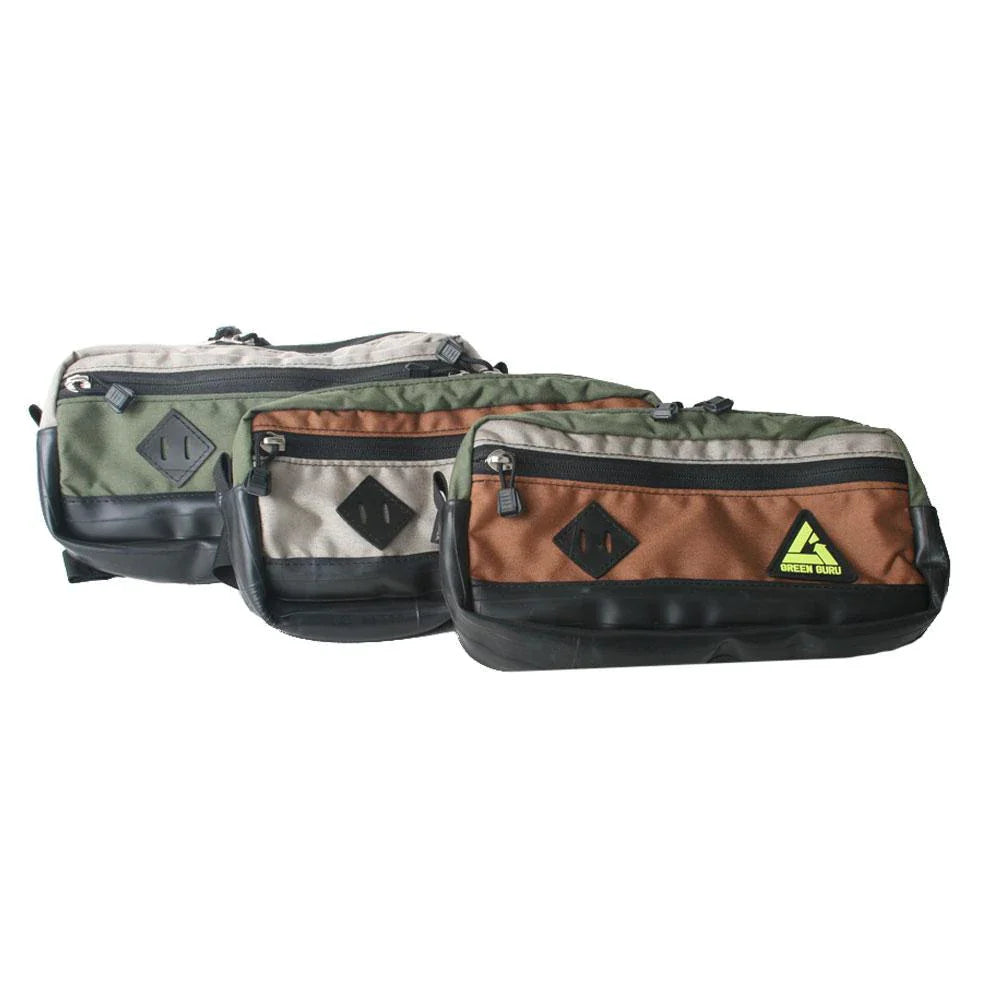 ZEITBIKE Green Guru Packster Hip Pack in earth tone, compact bag with adjustable strap, designed for convenient carrying.