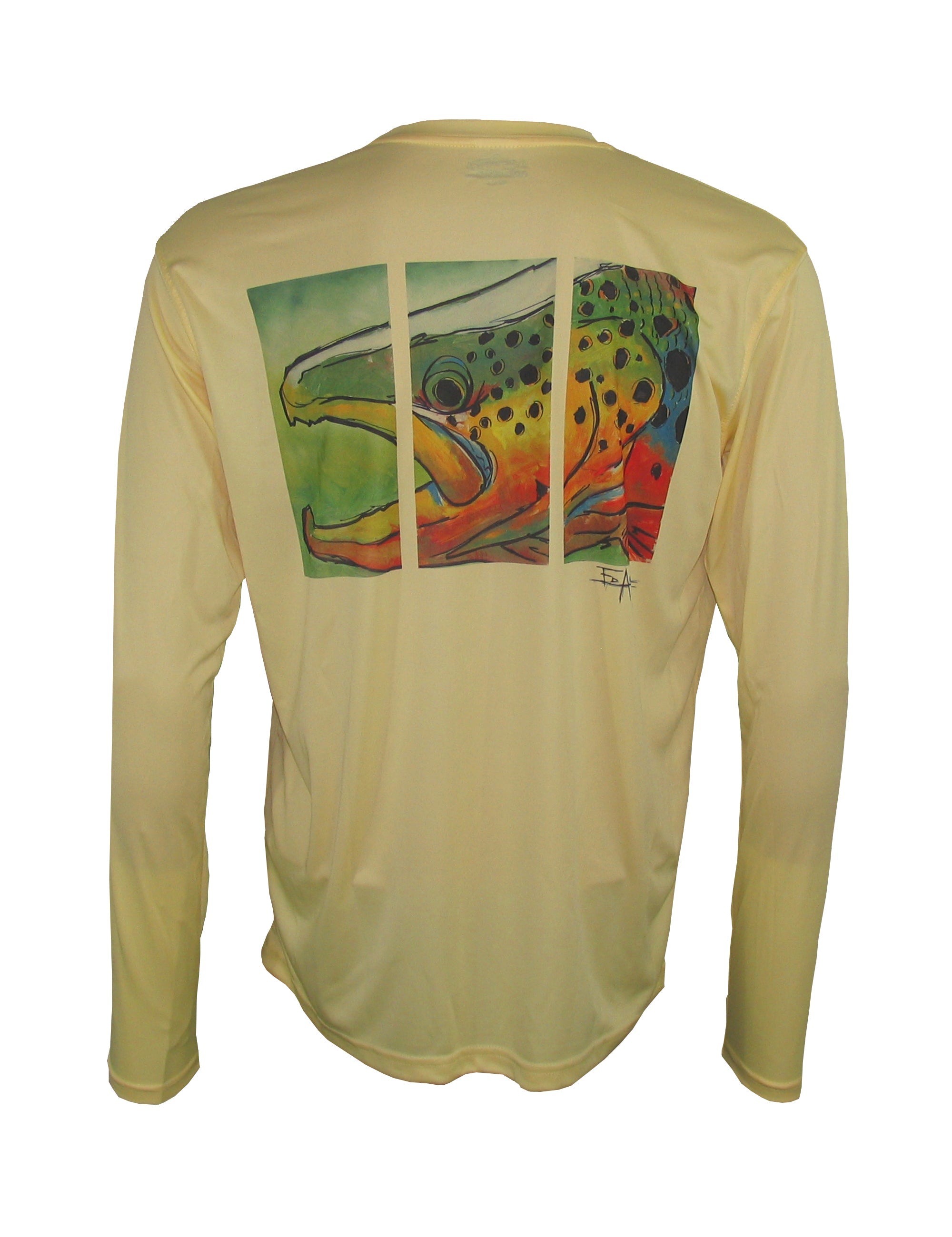 Men's Sun Protective Fishing Shirt Pale Yellow/Brown Trout - OVERLANDERS Outfitter