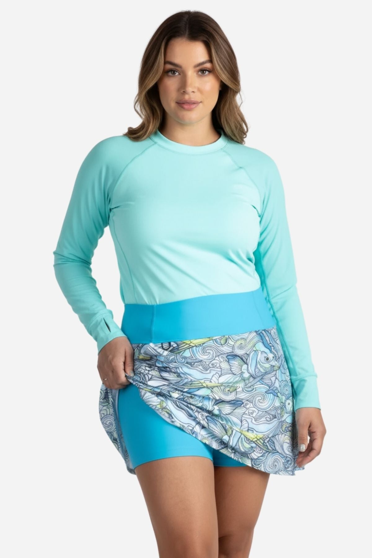 FisheWear Permit Paradise Skort showing a stylish outdoor skort with a floral pattern and comfortable fit for active wear.