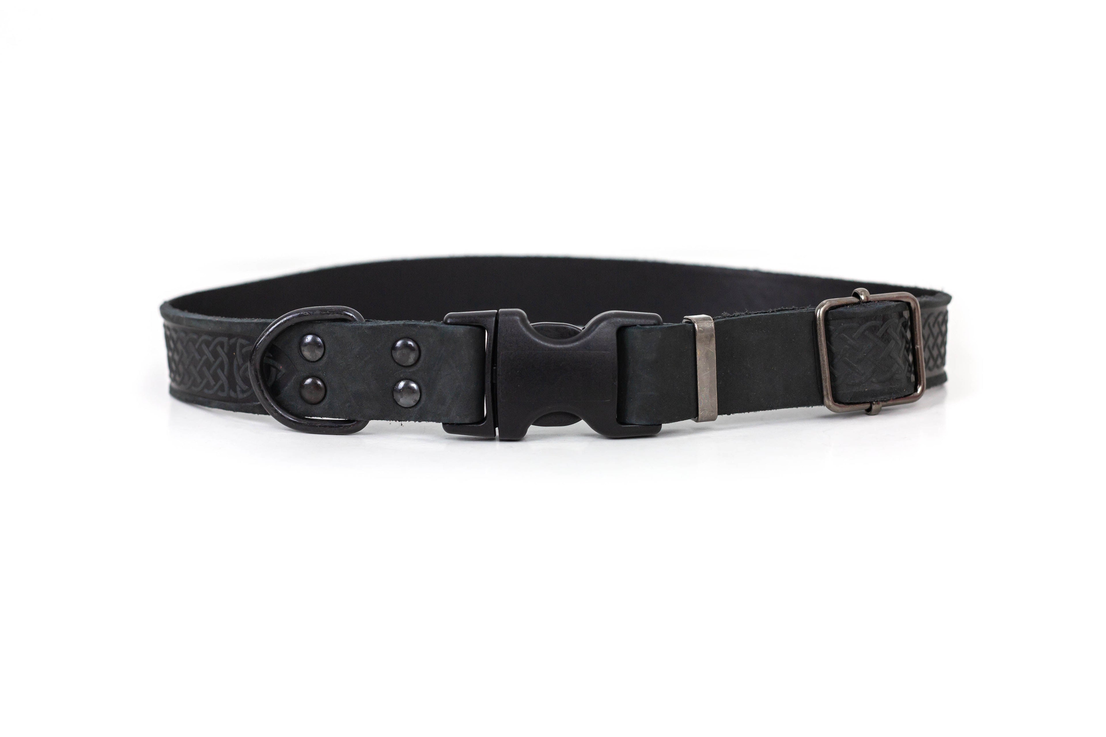 Celtic Sport Midnight Black Leather Dog Collar - OVERLANDERS Outfitter