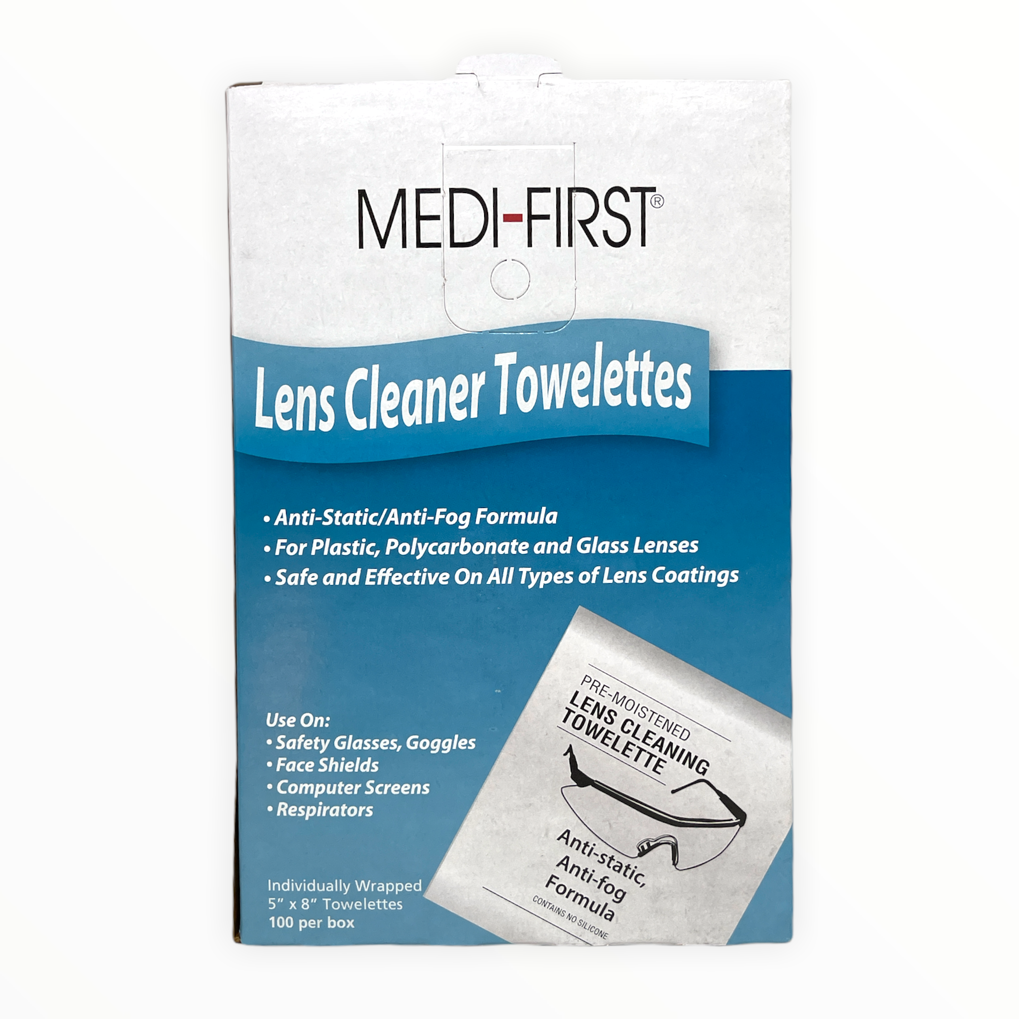 Alpenglow Lens Cleaner Towelettes in a pack, designed for cleaning lenses and optical surfaces, shown on a neutral background.