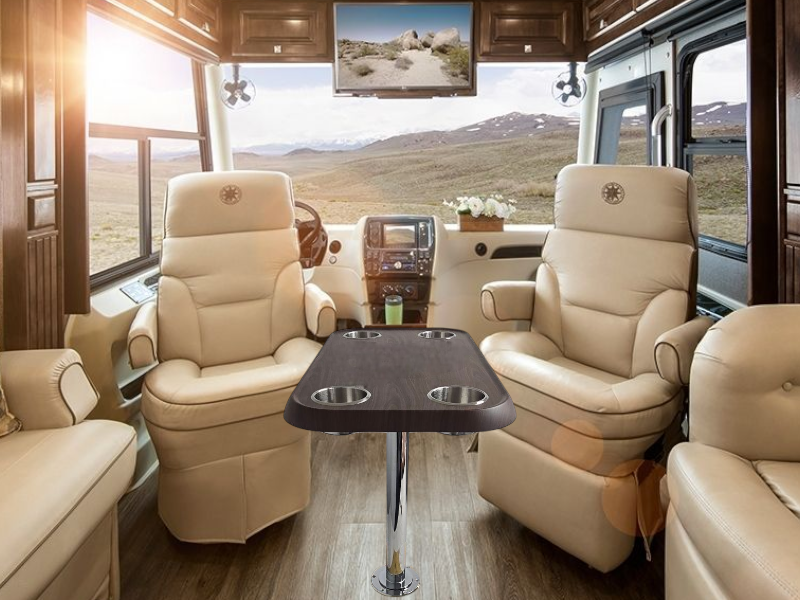RV Side Tables | RV End Tables - Table Set - 6" Flush Mount Floor Plate / Anti Wobble, Cocktail Design (6 colors) - OVERLANDERS Outfitter