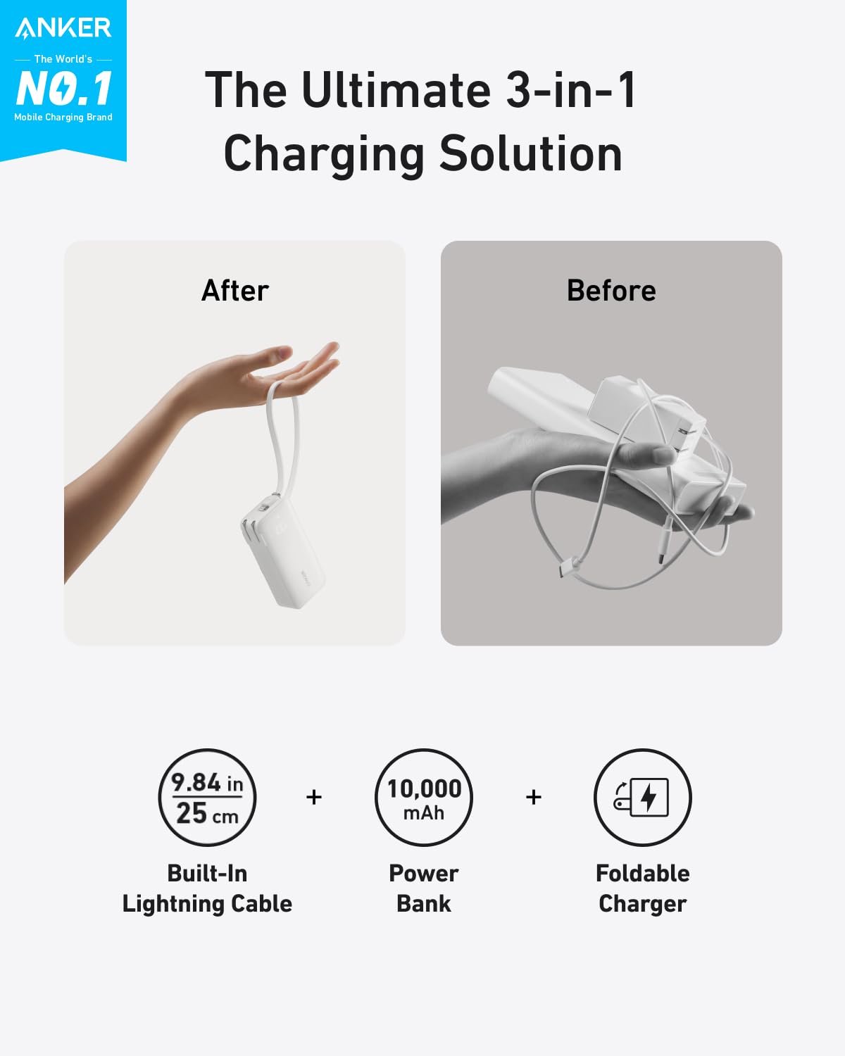 Anker Power Bank (10K, Fusion, Built-In Cable) - We The Collective