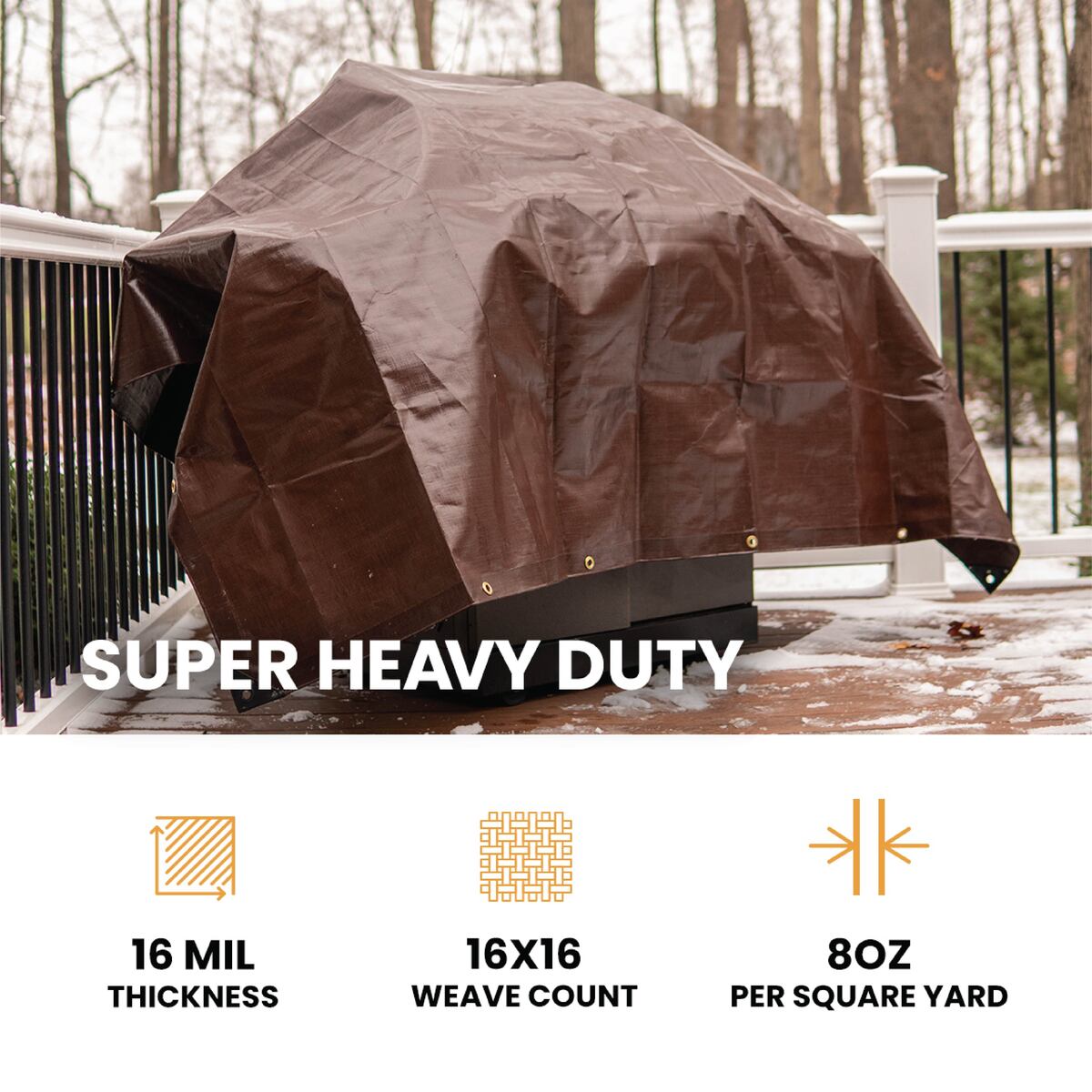 Heavy-duty 8x10 ft White Duck Outdoors poly tarp, 16 mil thick, durable waterproof polyethylene tarp for outdoor protection.