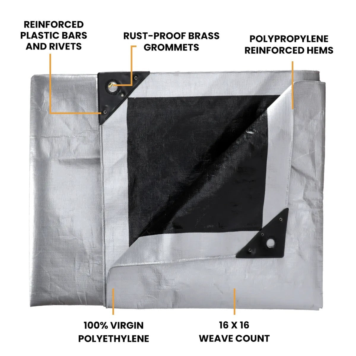 White Duck Outdoors 14’ x 16’ heavy-duty 16 mil poly tarp with reinforced corners and grommets for outdoor protection and coverage.