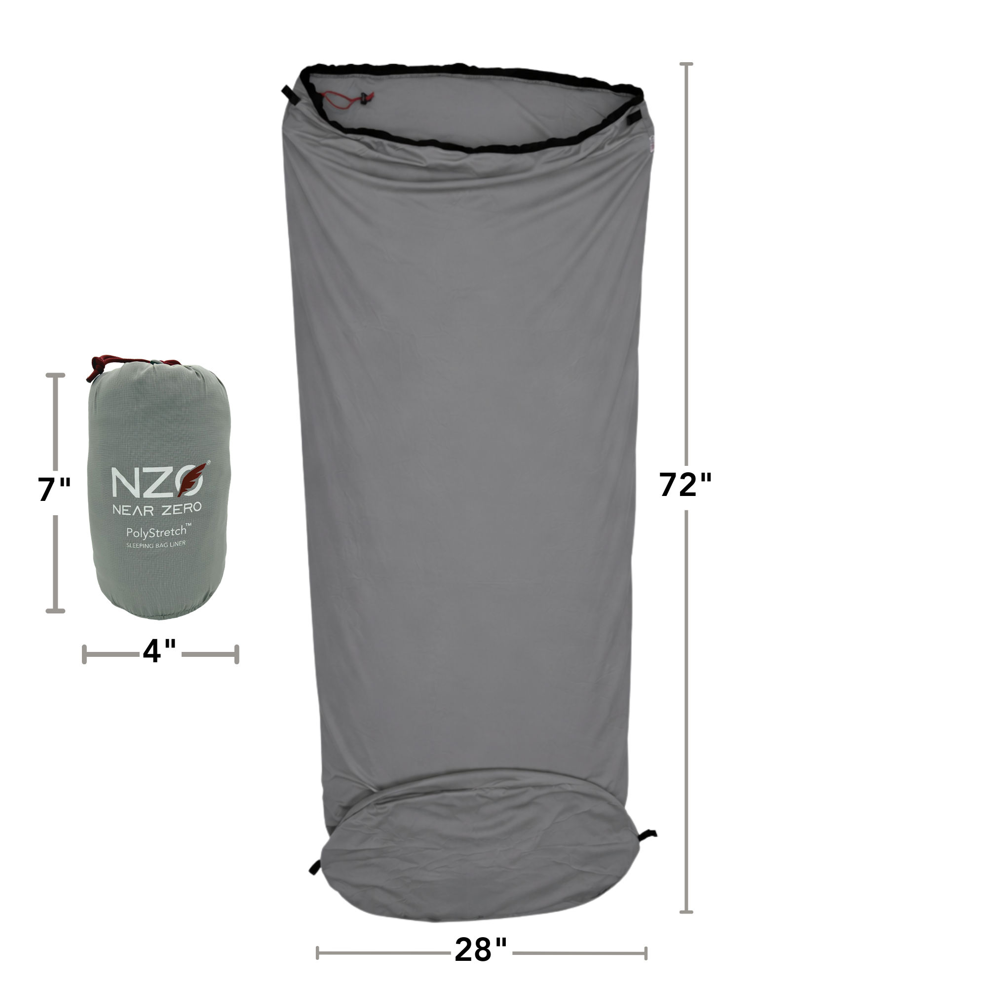 Near Zero Outdoor Gear sleeping bag liner made of PolyStretch fabric, showcasing its soft texture and lightweight design.