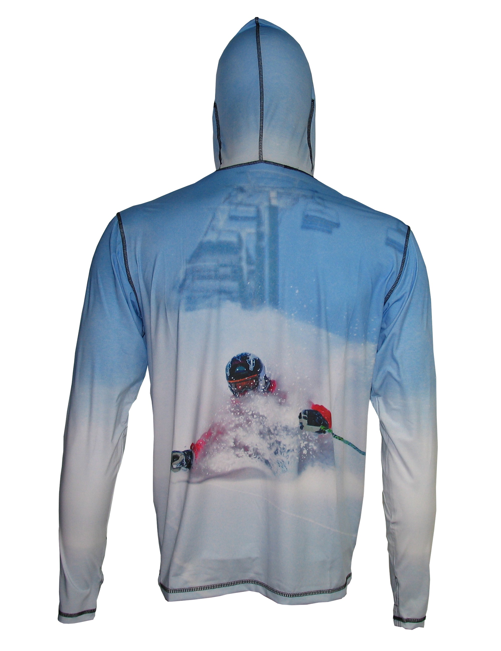 Cognito Brands Pow 2 lightweight mountain graphic hoodie from Sunpro Hoodies, back view showing mountain design and hoodie details.