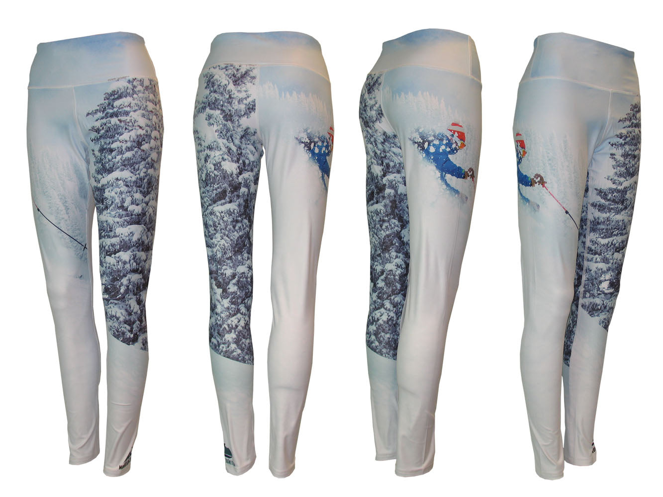 Pow mountain print patterned all sport leggings by Cognito Brands, Inc. featuring vibrant geometric mountain designs for active wear.