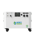 Front view of Nature's Generator Powerhouse V2 Whole Home Generator with control panel and sturdy exterior in a clean, modern design.