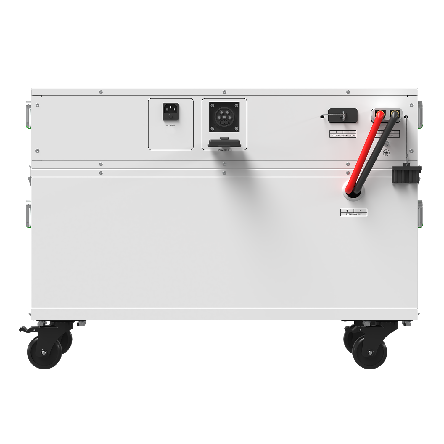 Nature's Generator Powerhouse V2 solar and wind generator with multiple power outlets and digital display in a back view.