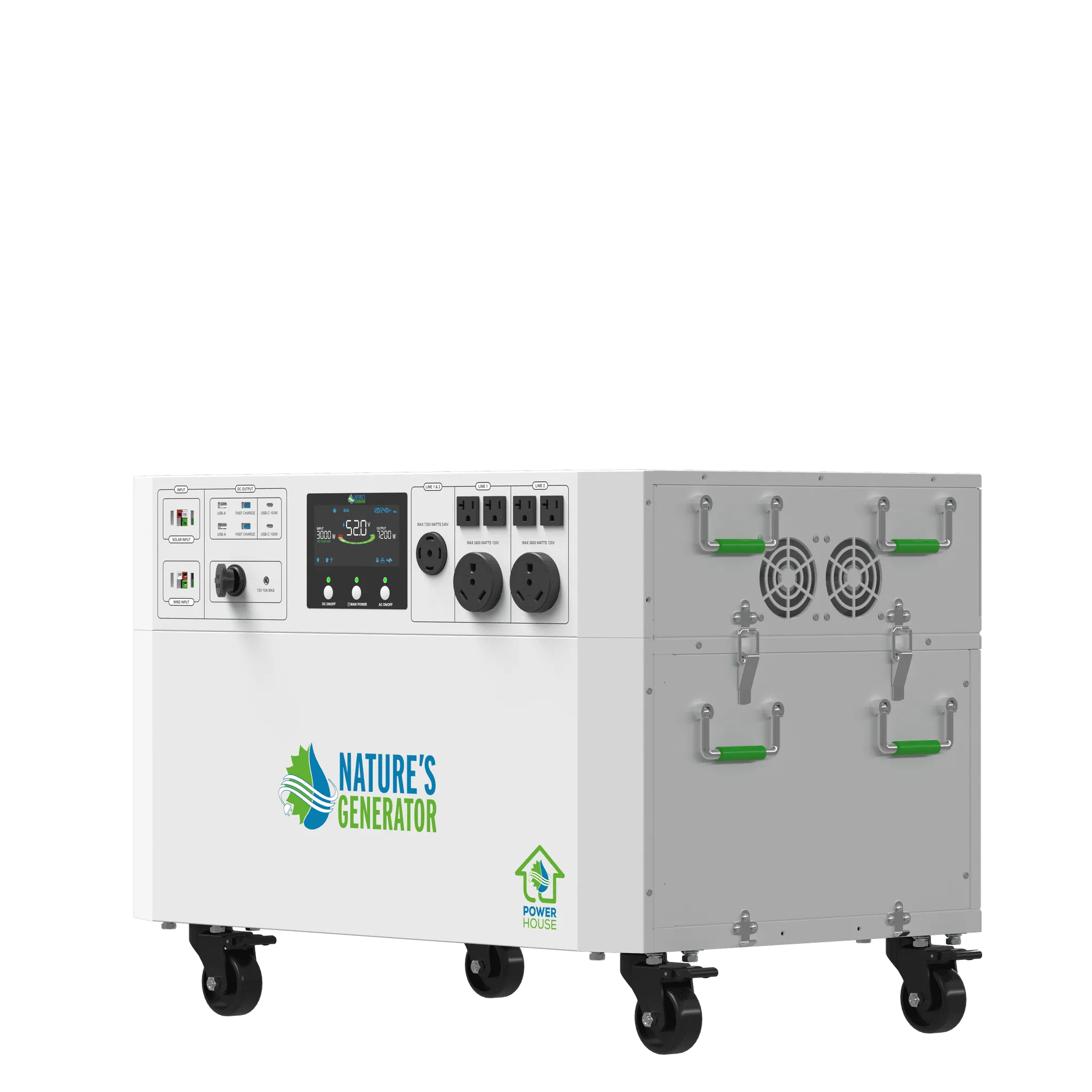 Right view of the Nature's Generator Powerhouse V2 Whole Home Generator showing its compact design and control panel