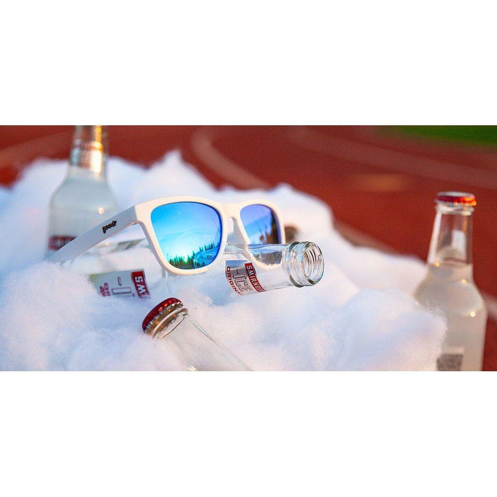 Rare Air Discs Iced By Yetis OG polarized sunglasses with black frames and tinted lenses, designed for stylish outdoor wear.