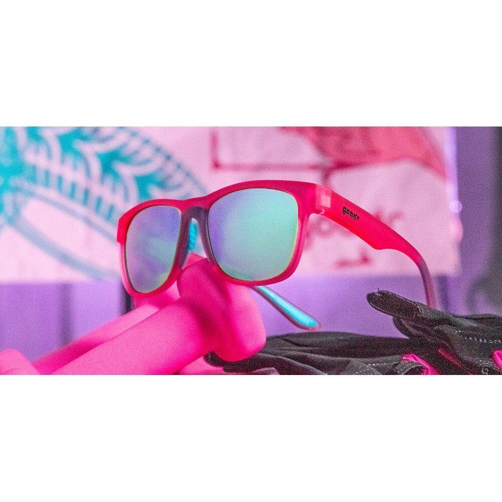 Rare Air Discs "Do You Even Pistol, Flamingo?" BFG polarized sunglasses with colorful frames and dark tinted lenses.