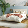 Queen Mid-Century Ivory Cream Velvet Upholstered Platform Bed with Headboard - OVERLANDERS Outfitter