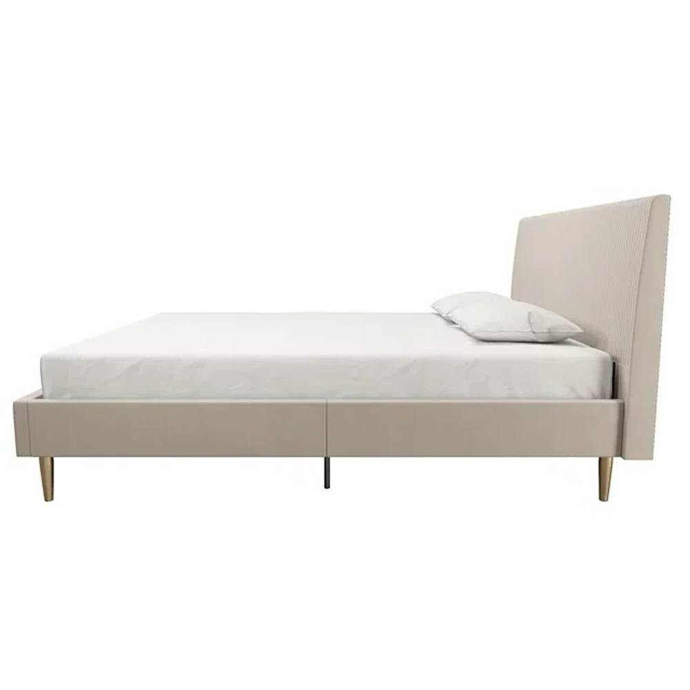 Queen Mid-Century Ivory Cream Velvet Upholstered Platform Bed with Headboard - OVERLANDERS Outfitter