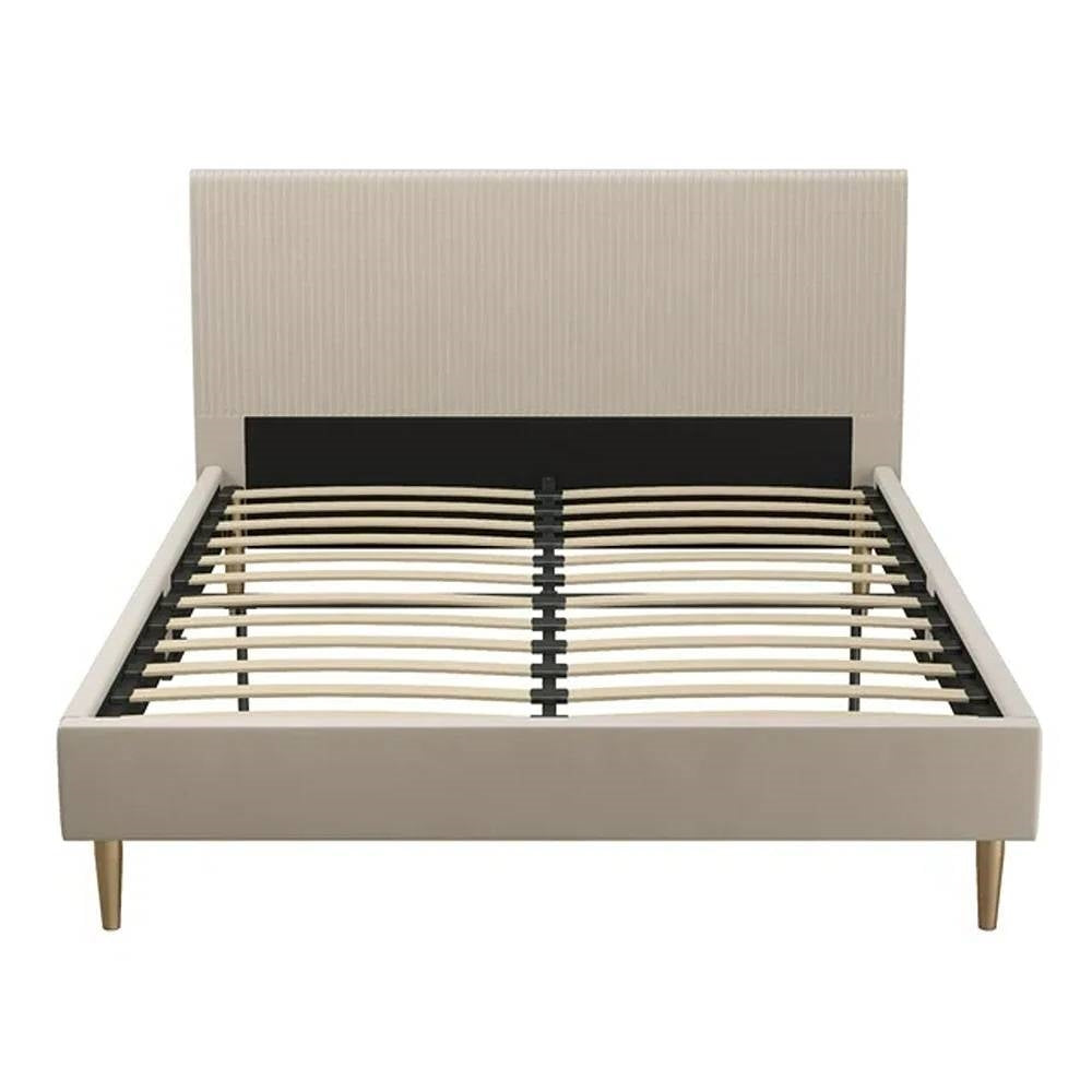 Queen Mid-Century Ivory Cream Velvet Upholstered Platform Bed with Headboard - OVERLANDERS Outfitter