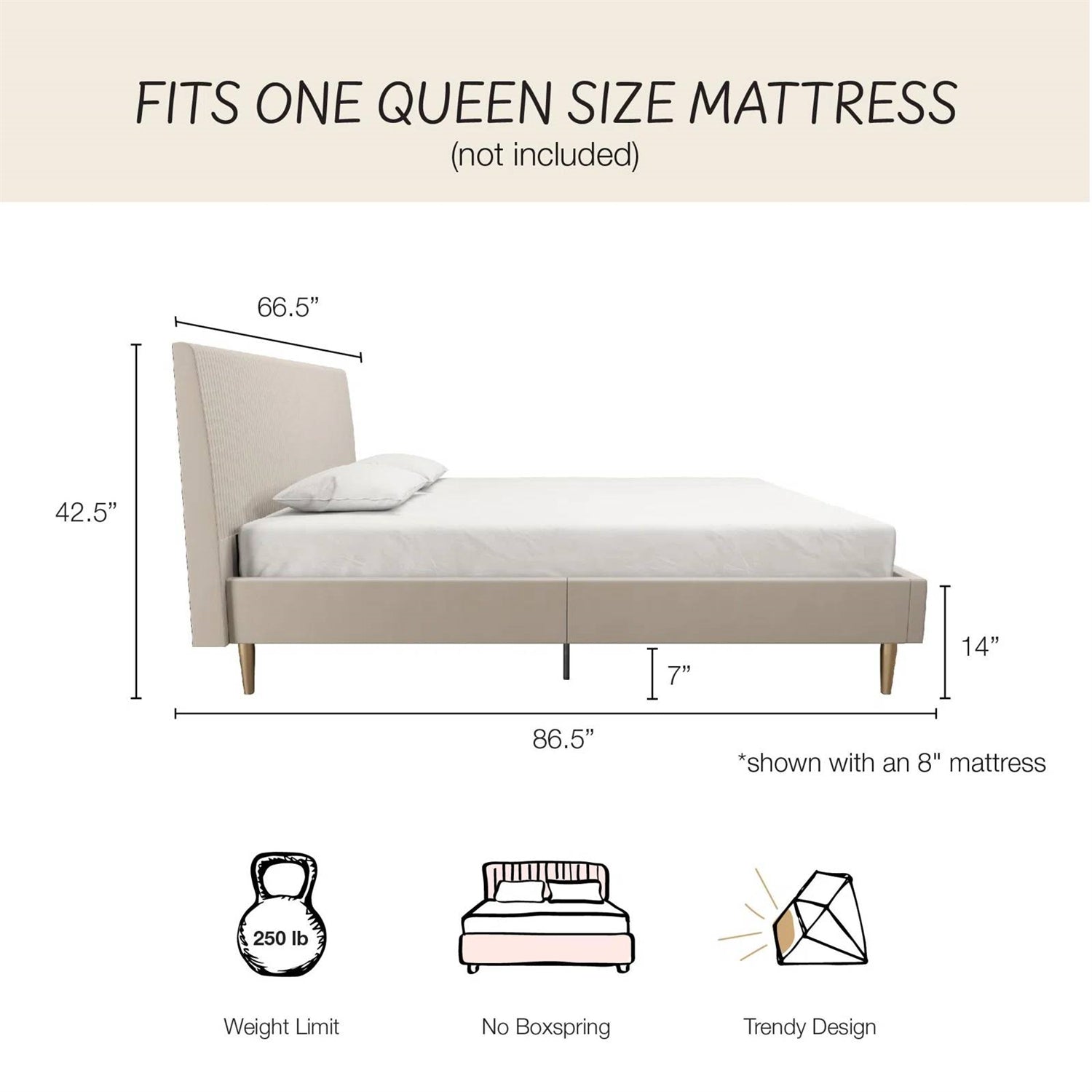 Queen Mid-Century Ivory Cream Velvet Upholstered Platform Bed with Headboard - OVERLANDERS Outfitter