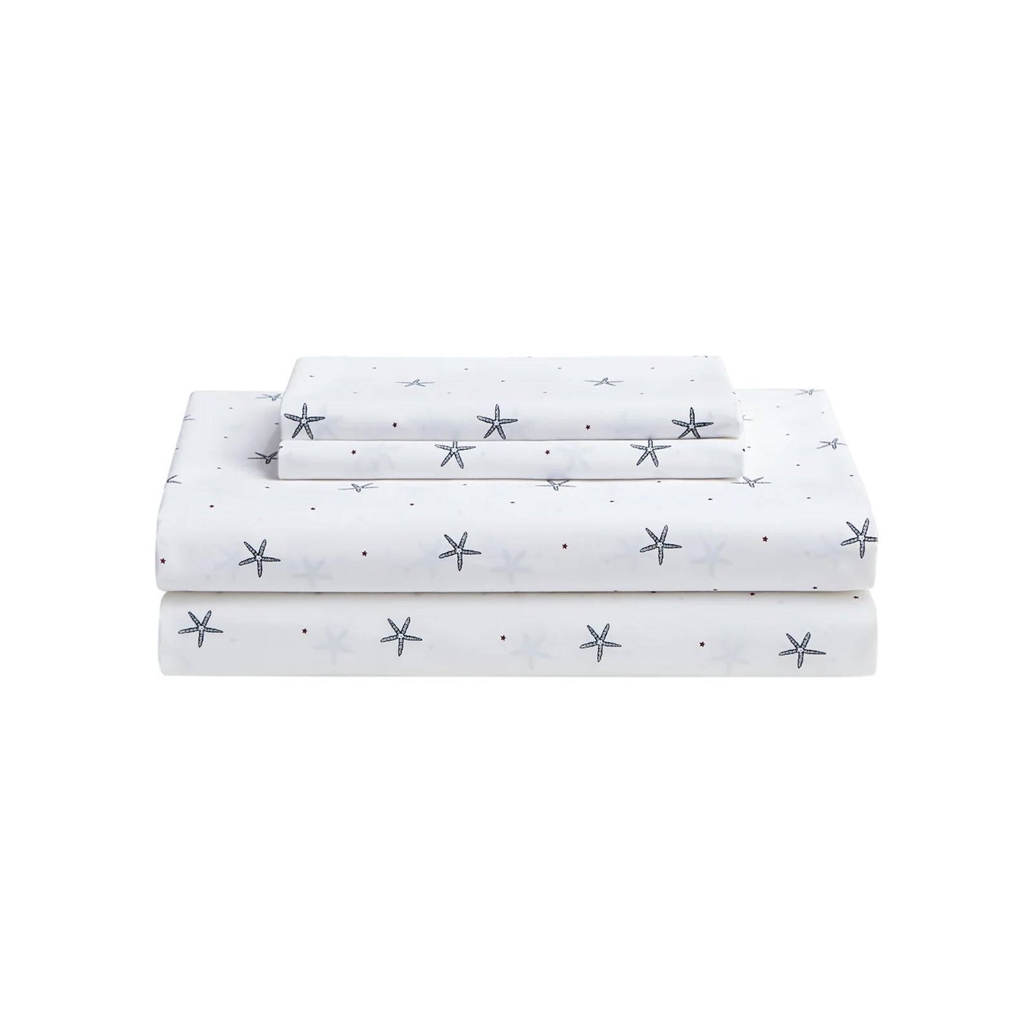 Queen size Coastal Beach Starfish White Navy Red 100-Percent Cotton Sheet Set - OVERLANDERS Outfitter