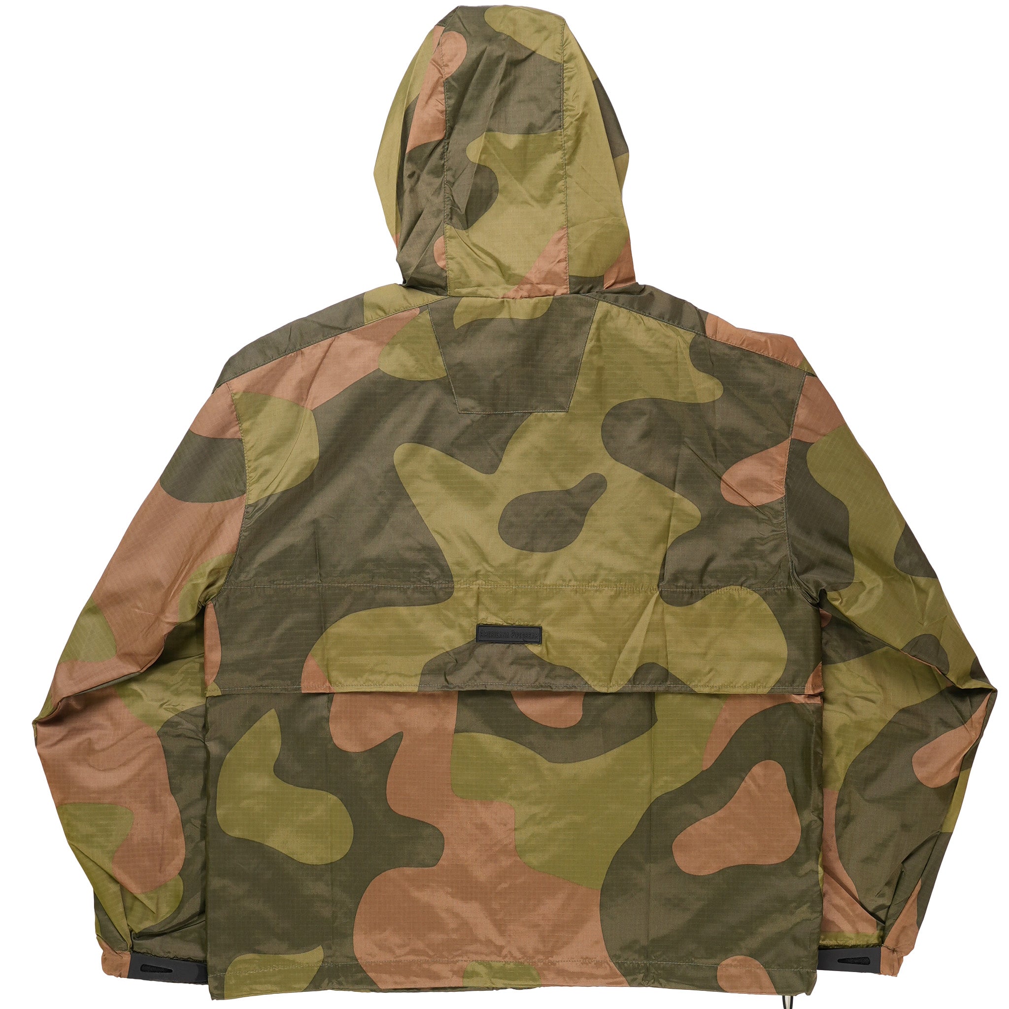Back view of QILO x AP Retro Windbreaker Gen. III in Norwegian Woodland camo pattern by Americana Pipedream Apparel.