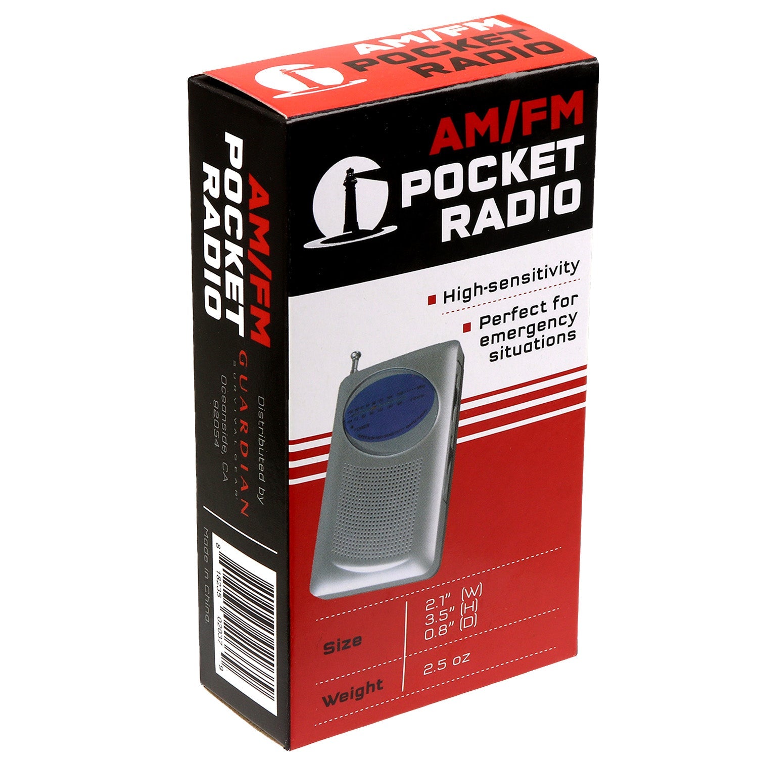 Portable AM/FM handheld radio by Quake Kits, lightweight emergency radio with battery-powered communication for survival situations.