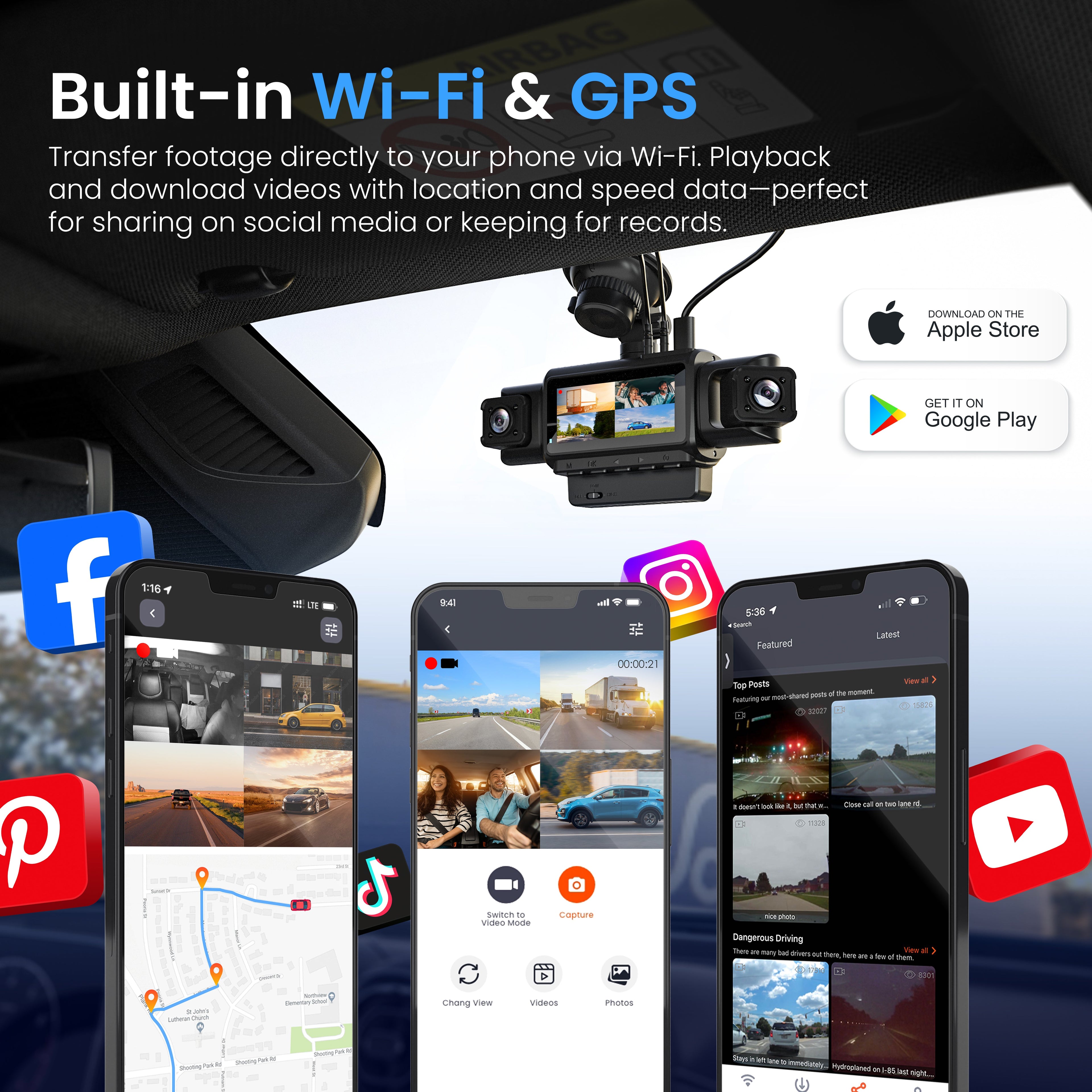 Rexing R4-RD 4-channel dash cam showcasing 1080p clarity, Wi-Fi, GPS, and 360° parking monitor features.