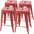 Set of four red metal barstools by HomePacific, 24-inch backless stacking indoor/outdoor dining stools