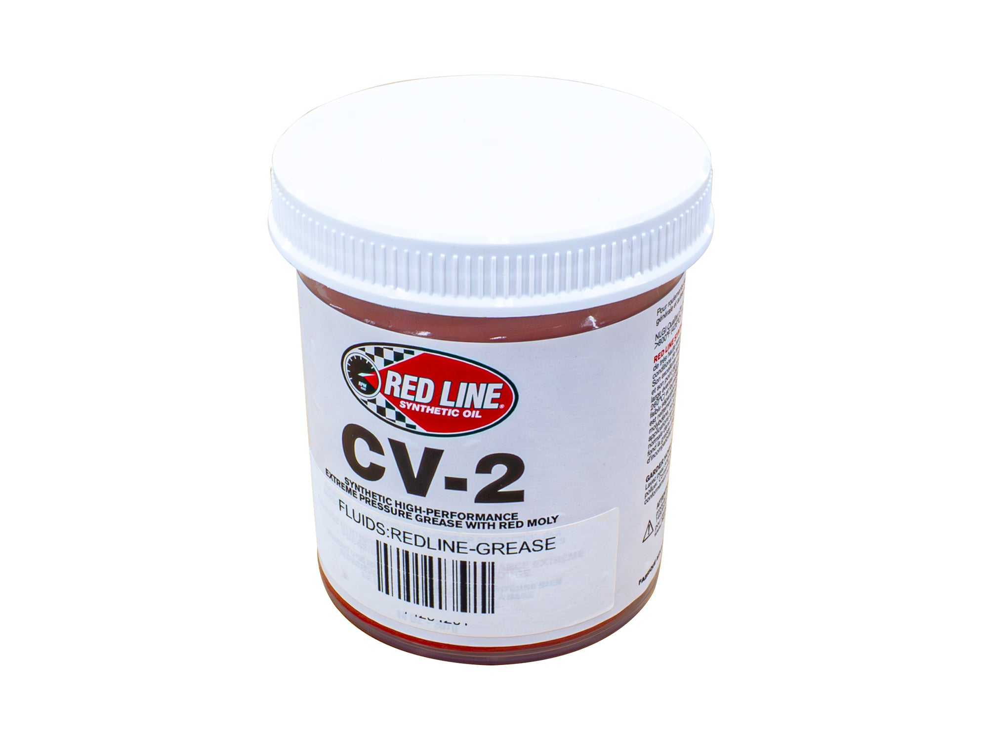 Red Line CV-2 grease in a 14oz tub, a high-performance lubricant for automotive CV joints with a red label and durable packaging.