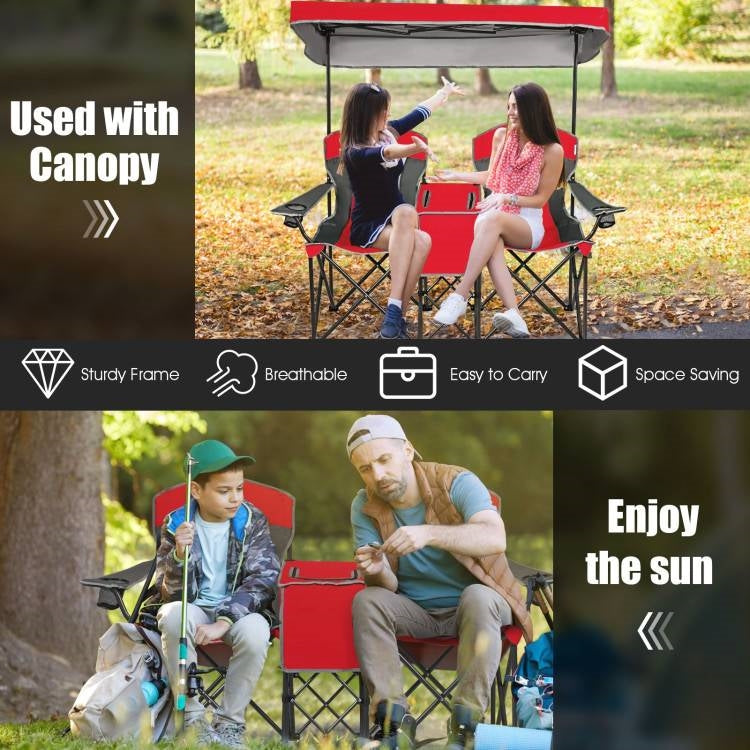 Red 2-Piece Folding Camping Canopy Chairs Set with Cup Holder and Storage Pocket - OVERLANDERS Outfitter