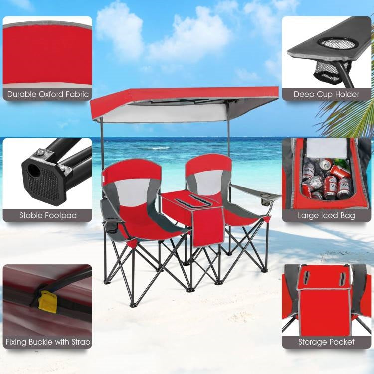 Red 2-Piece Folding Camping Canopy Chairs Set with Cup Holder and Storage Pocket - OVERLANDERS Outfitter