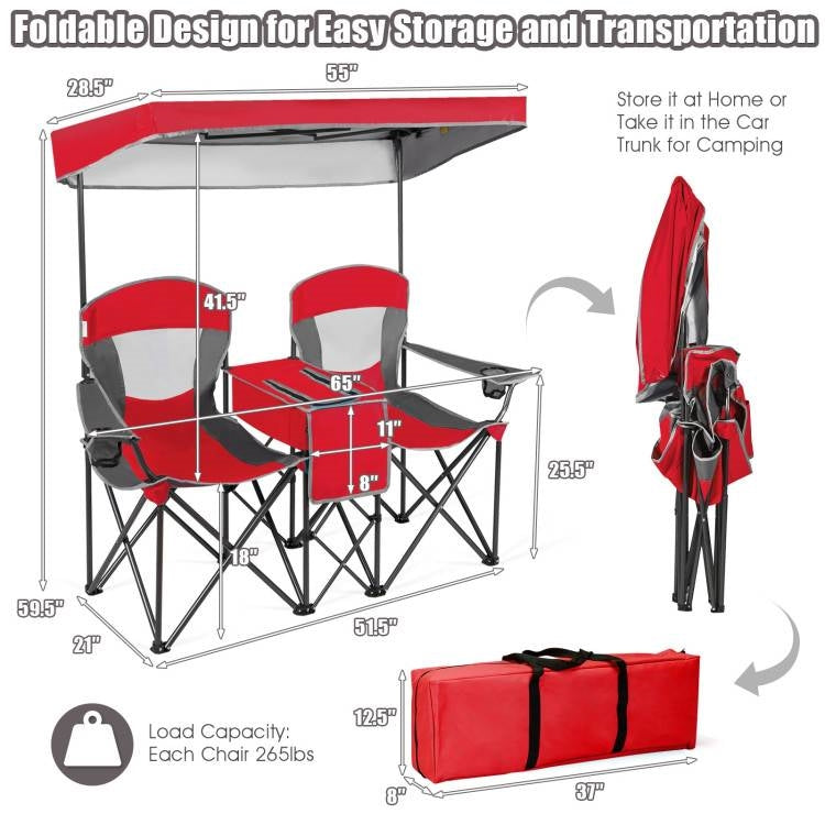 Red 2-Piece Folding Camping Canopy Chairs Set - OVERLANDERS Outfitter