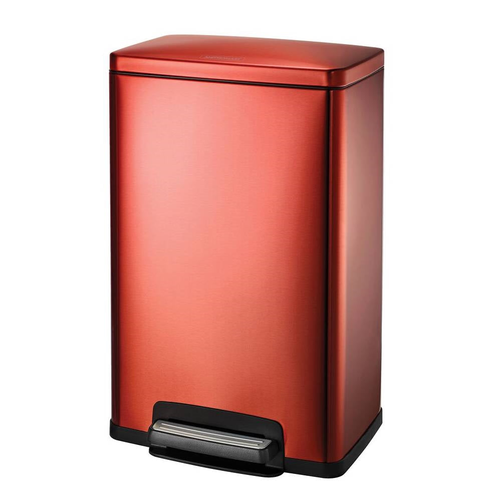 HomePacific stainless steel 13-gallon kitchen trash can with copper red step lid, durable and stylish for waste disposal.