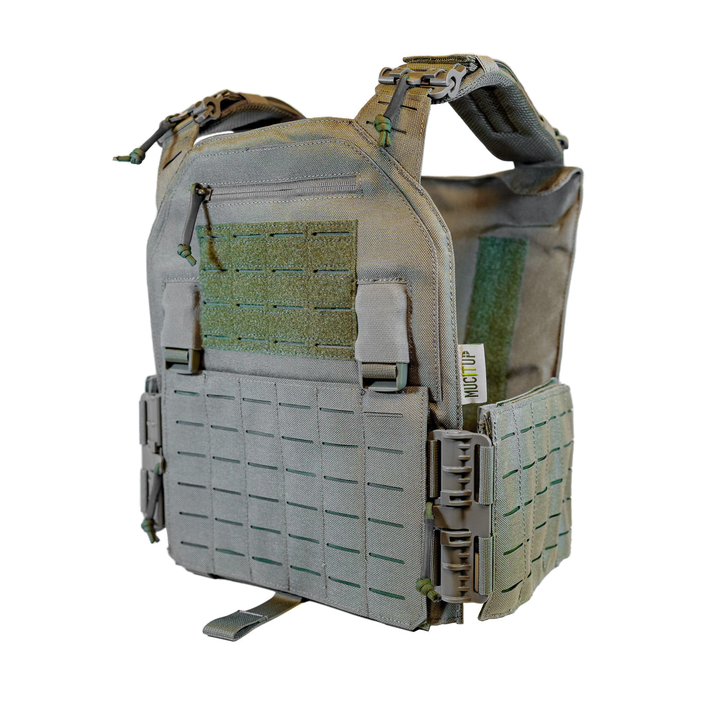 MUCTAC Plate Carrier in 1050D Nylon with quick release and laser cut MOLLE, featuring a Texas design.
