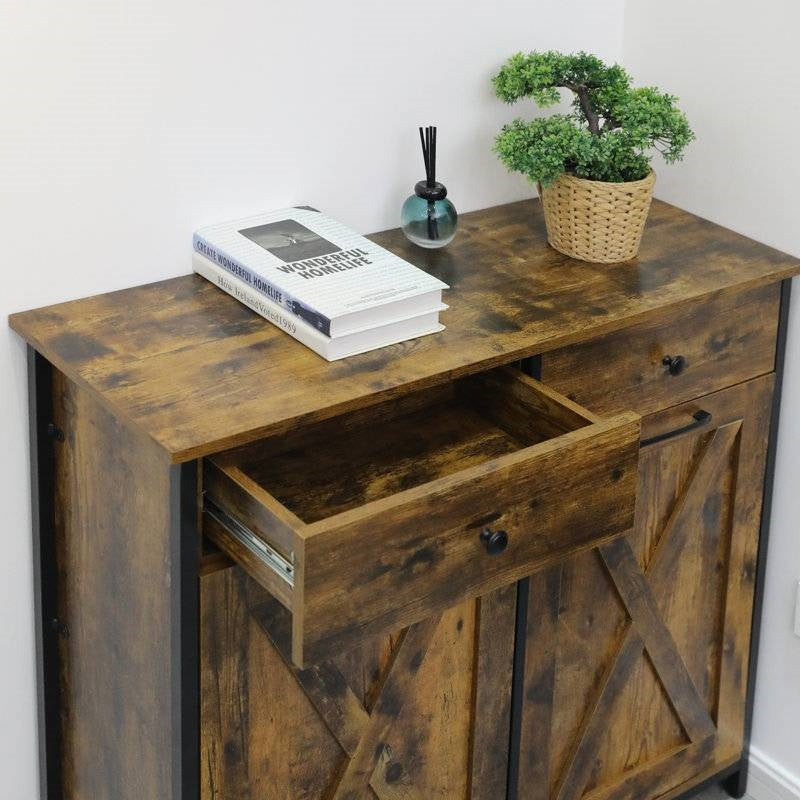 Rustic HomePacific 2-drawer and tilt-out kitchen trash and recycle storage bin with spacious compartments and durable finish.