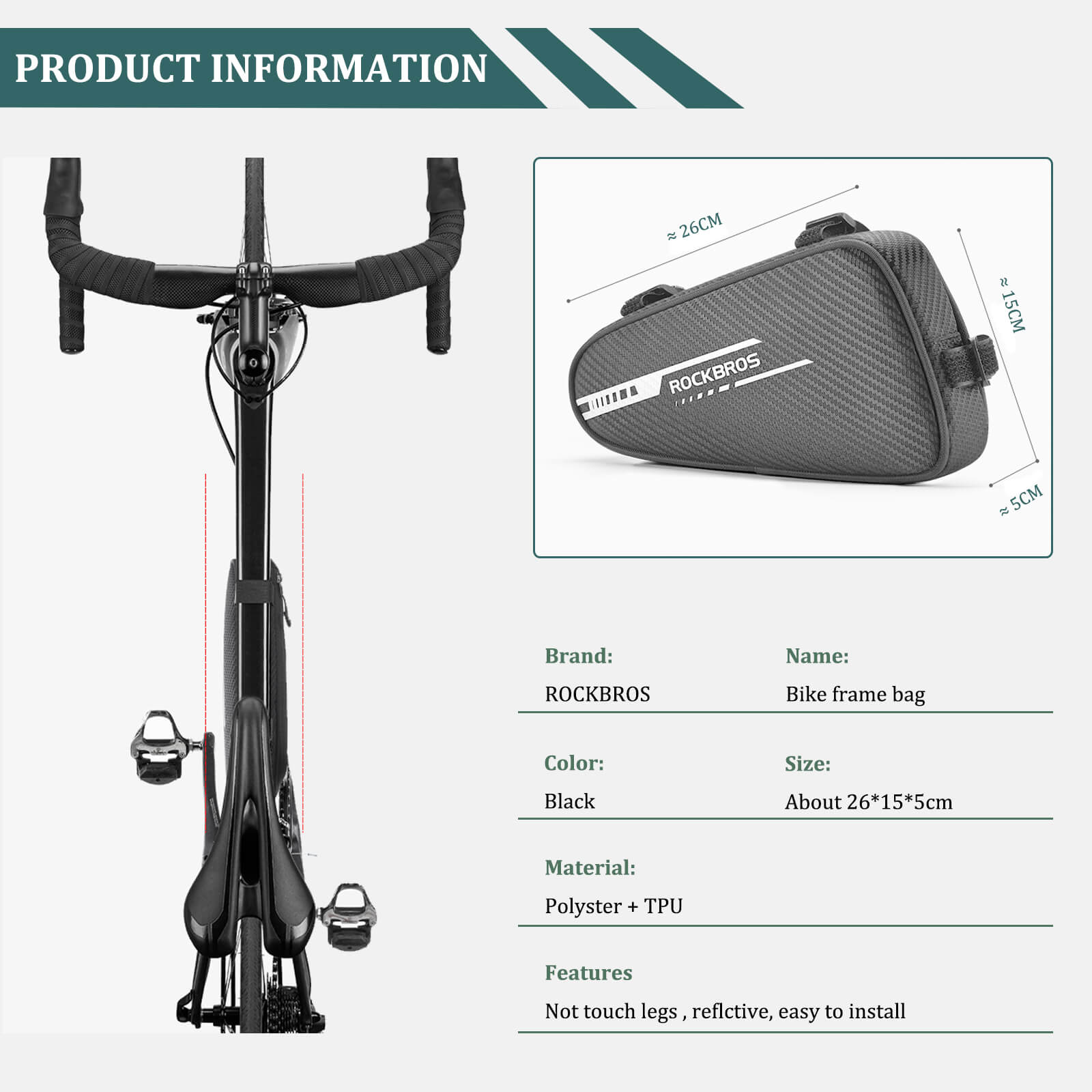 ROCKBROS Top Tube Bike Frame Bag Triangle Storage Pouch - OVERLANDERS Outfitter