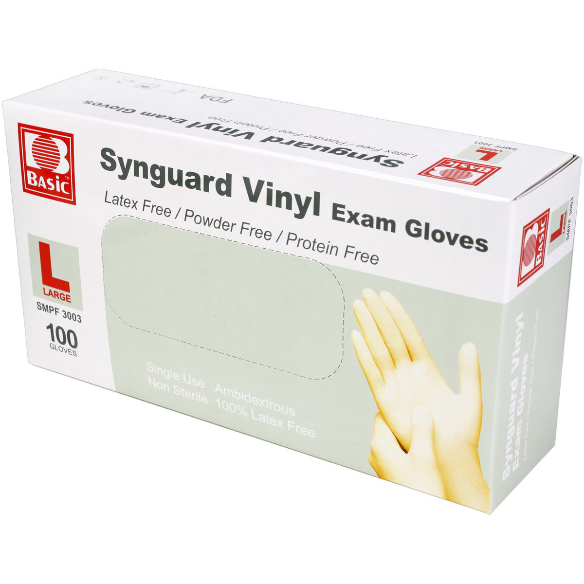 Large powder-free vinyl exam gloves from quakekits.com, hygiene medical gloves, 100-pack, disposable and latex-free.