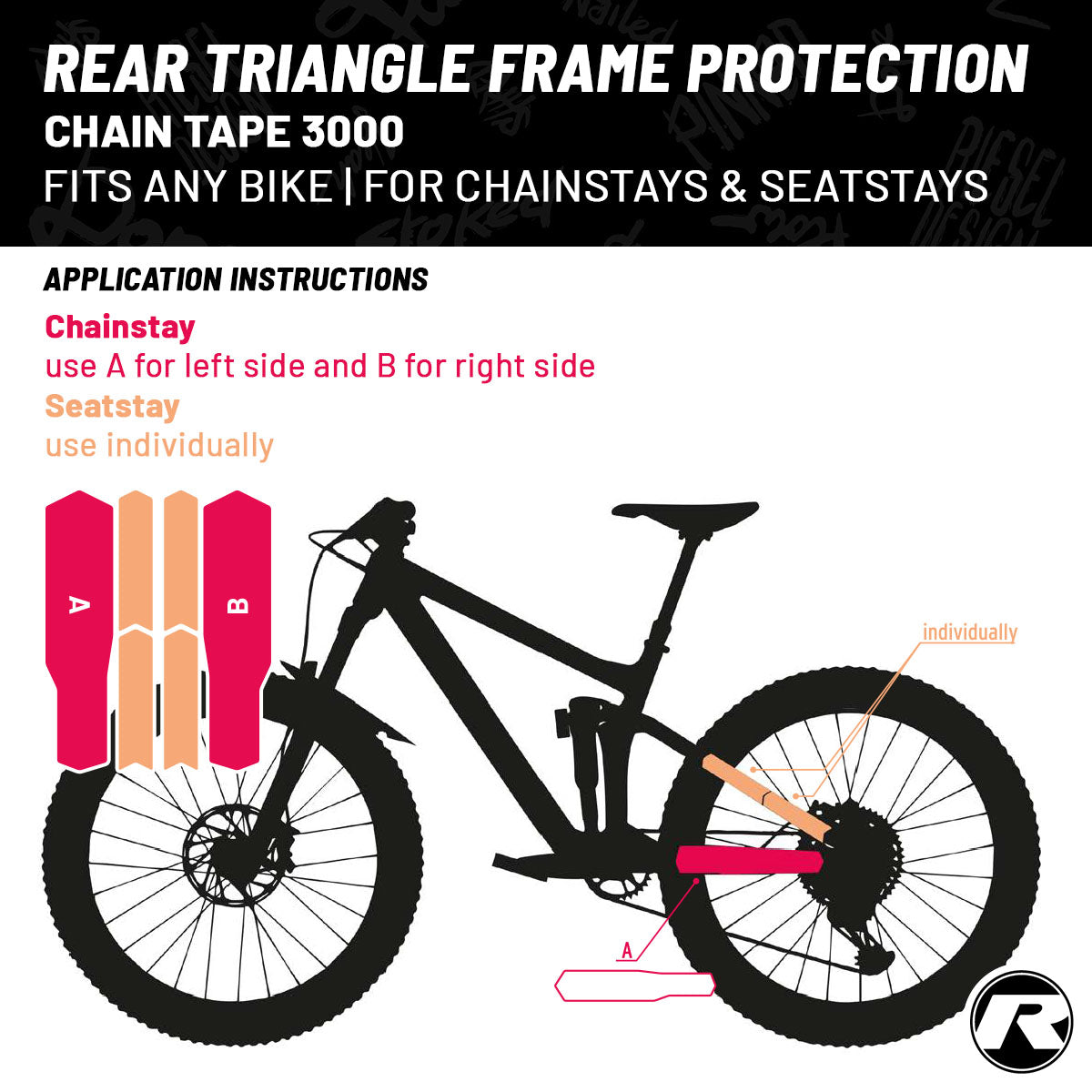 ZEITBIKE Riesel Design Frame Protection Tape CHAIN:TAPE 3000 on bike frame, clear durable tape for protecting bike frames.