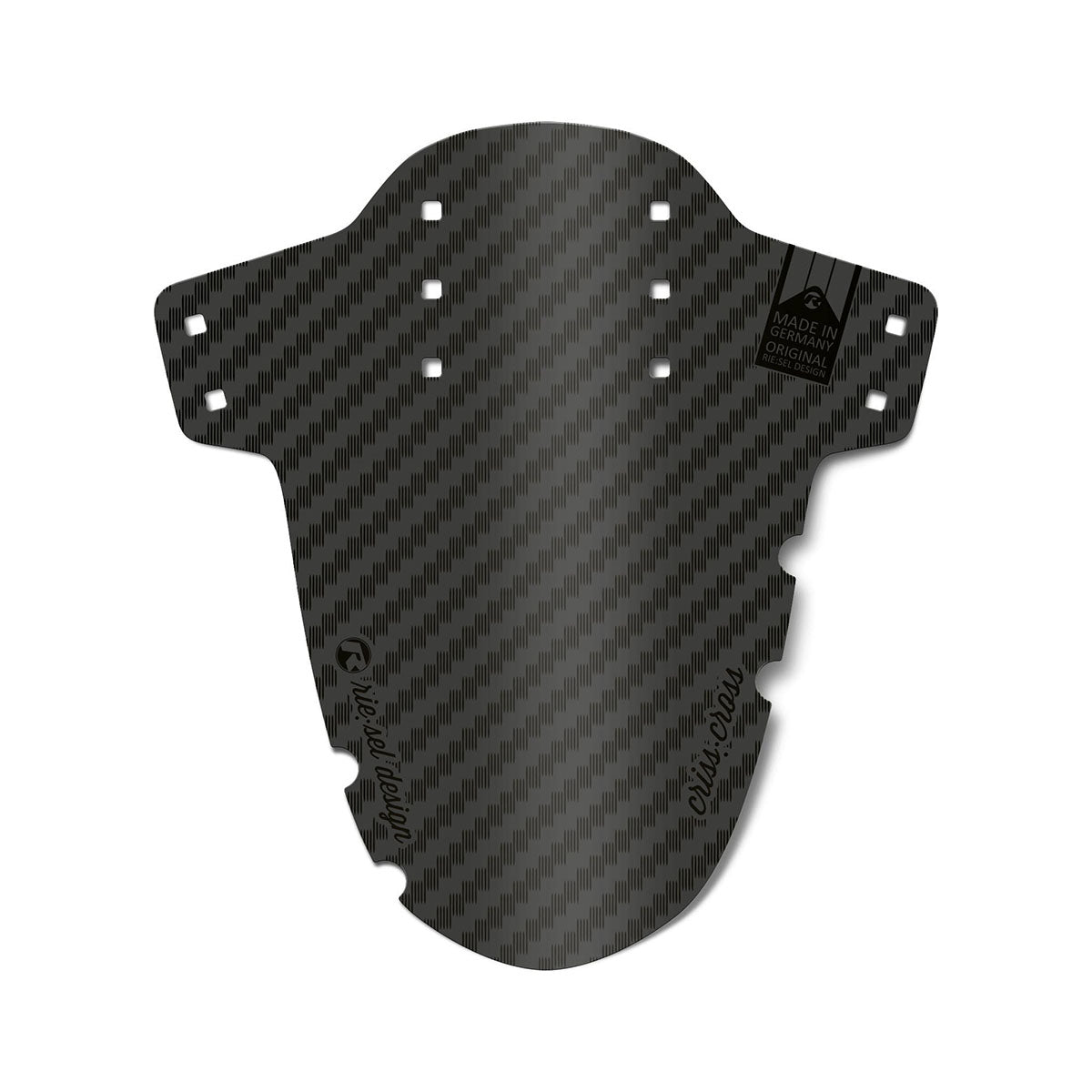 ZEITBIKE Riesel Design CRISS:CROSS front mudguard for bikes, made of carbon, with sleek black finish and aerodynamic design.