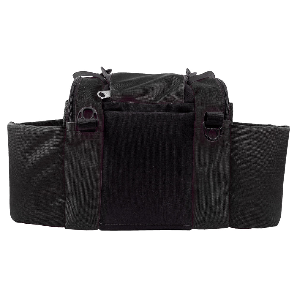 Gotta Go Gotta Throw Revolution Mini Deluxe V3 disc golf bag in black with multiple compartments and ergonomic design
