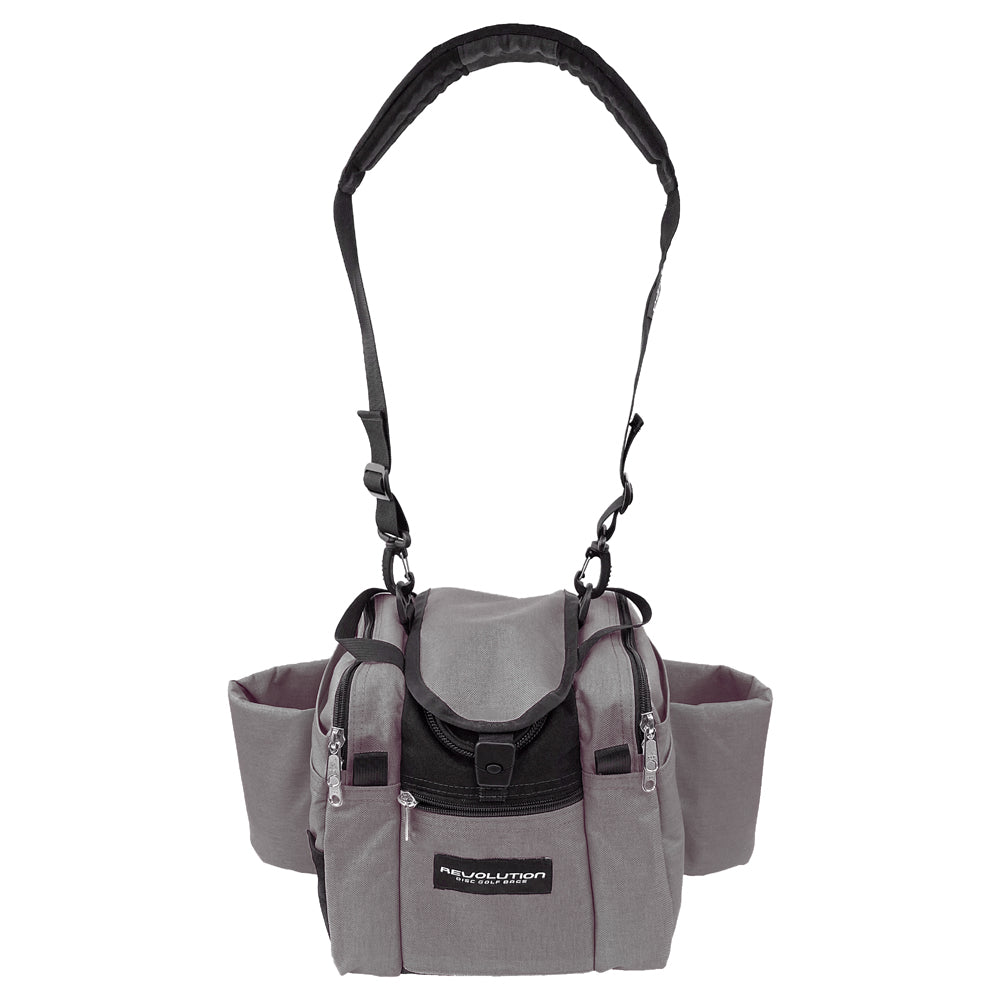 Gotta Go Gotta Throw Revolution Mini Deluxe V3 Disc Golf Bag in Mountain Mist with gray and black design, compact and durable.