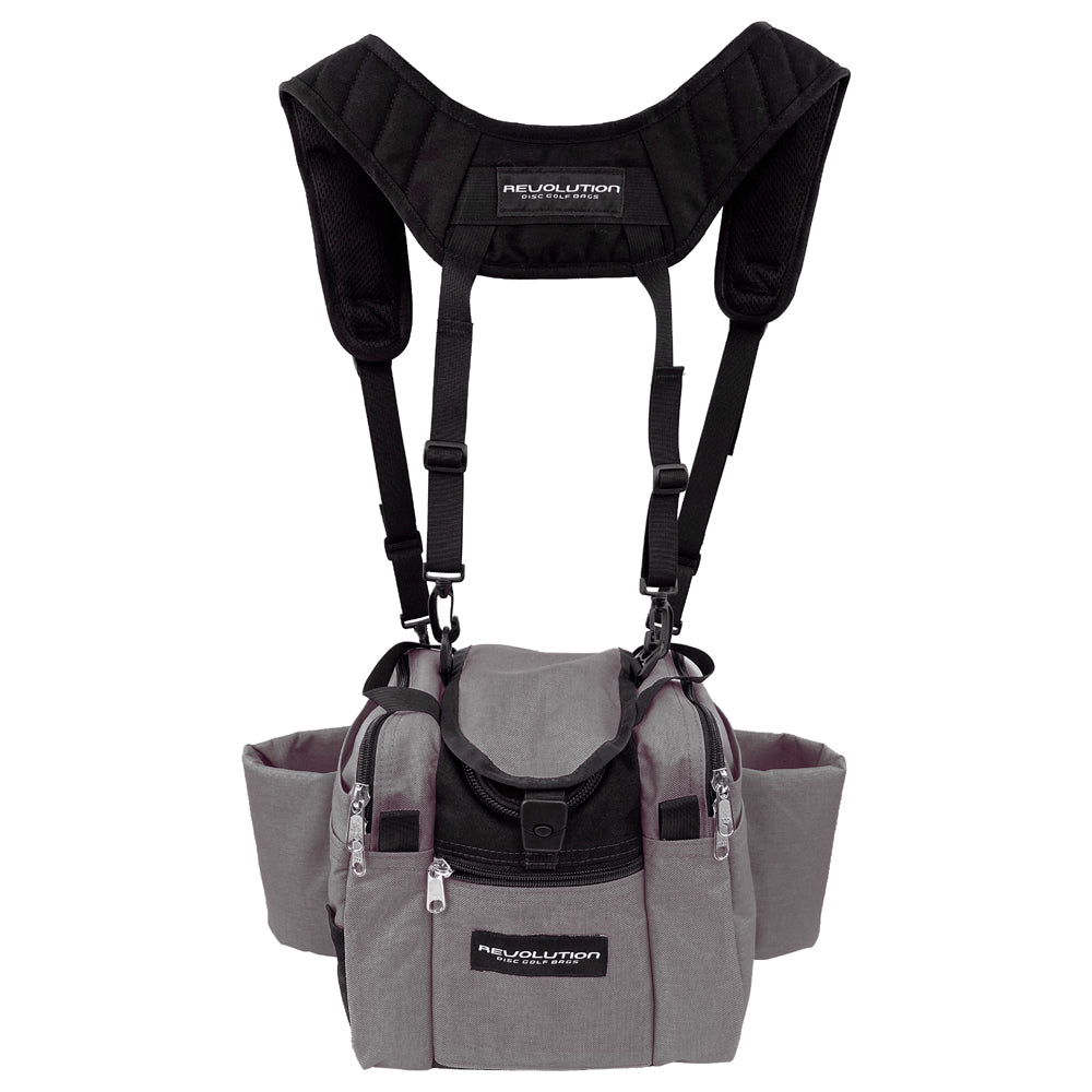 Gotta Go Gotta Throw Revolution Mini Deluxe V3 Disc Golf Bag in Mountain Mist with gray and black design, compact and lightweight.